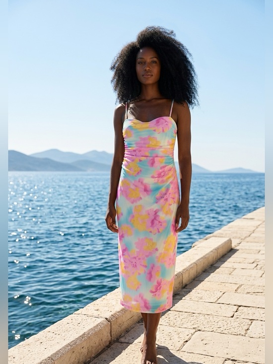 Zara Dresses & Skirts - Zara Pastel Tie-Dye Slip Midi Dress - Pink, Yellow, Blue